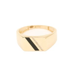 Inel barbatesc Aur 14K Zirconii, Email,Galben