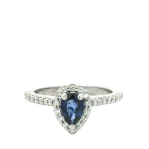 Inel cu diamante si safir natural Aur 14K