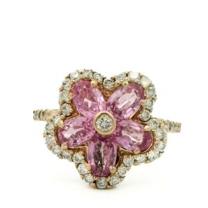 Inel cu diamante Aur 14K si safire