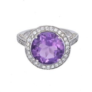 Inele cu diamante - Inel cu diamante si ametist Aur 18K