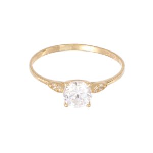 Inel de logodna Aur 14K galben, solitaire cu zirconiu