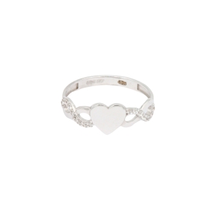 Inel Aur 14K alb inima si infinit cu zirconii