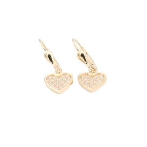 Cercei Aur 14K galben, inima cu zirconii