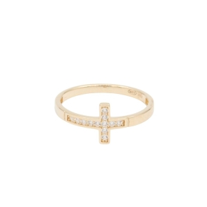 Inel Aur 14K galben, cruce cu zirconii