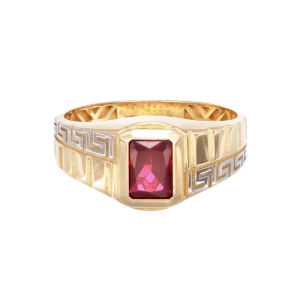Inel barbatesc Aur 14K galben, alb, geometric cu zirconiu