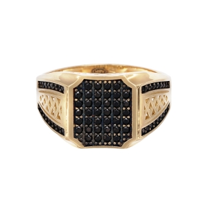 Inel barbatesc Aur 14K galben geometric cu zirconii