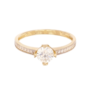 Inel de logodna Aur 14K galben, alb, solitaire cu zirconii