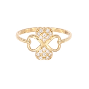 Inel Aur 14K galben trifoi cu zirconii