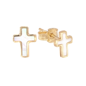 Cercei Aur 14K galben cruce cu sidef