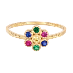 Inel Aur 14K galben, floare cu zirconii