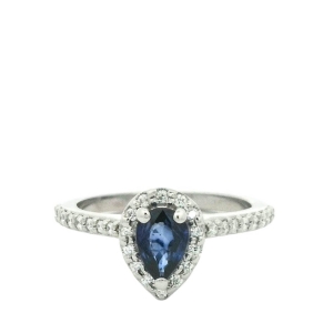Inel cu diamante si safir natural Aur 14K