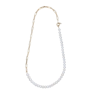 Colier Aur 14K galben, minimalist, cu perle naturale de cultura 
