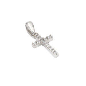 Pandantiv Aur 14K alb, cruce cu zirconii