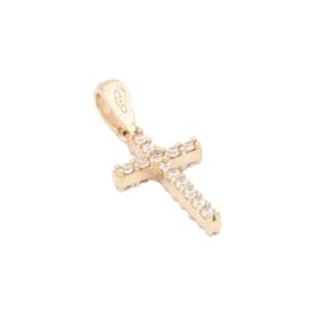 Pandantiv Aur 14K galben, cruce cu zirconii